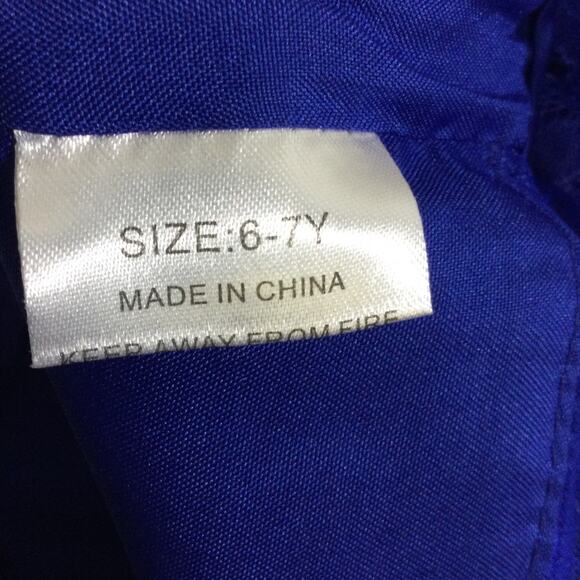 GIRL'S PARTY DRESS SZ 6-7Y royal blue lace chiffon ruffle sleeve maxi NEW B74 - Picture 6 of 7